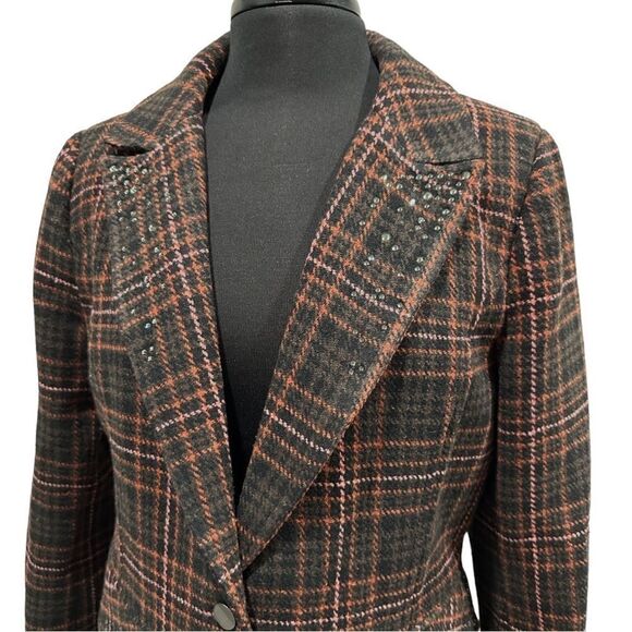 SAM Edelman Margot Mabel Plaid Embellished Blazer Sz L - Picture 2 of 15